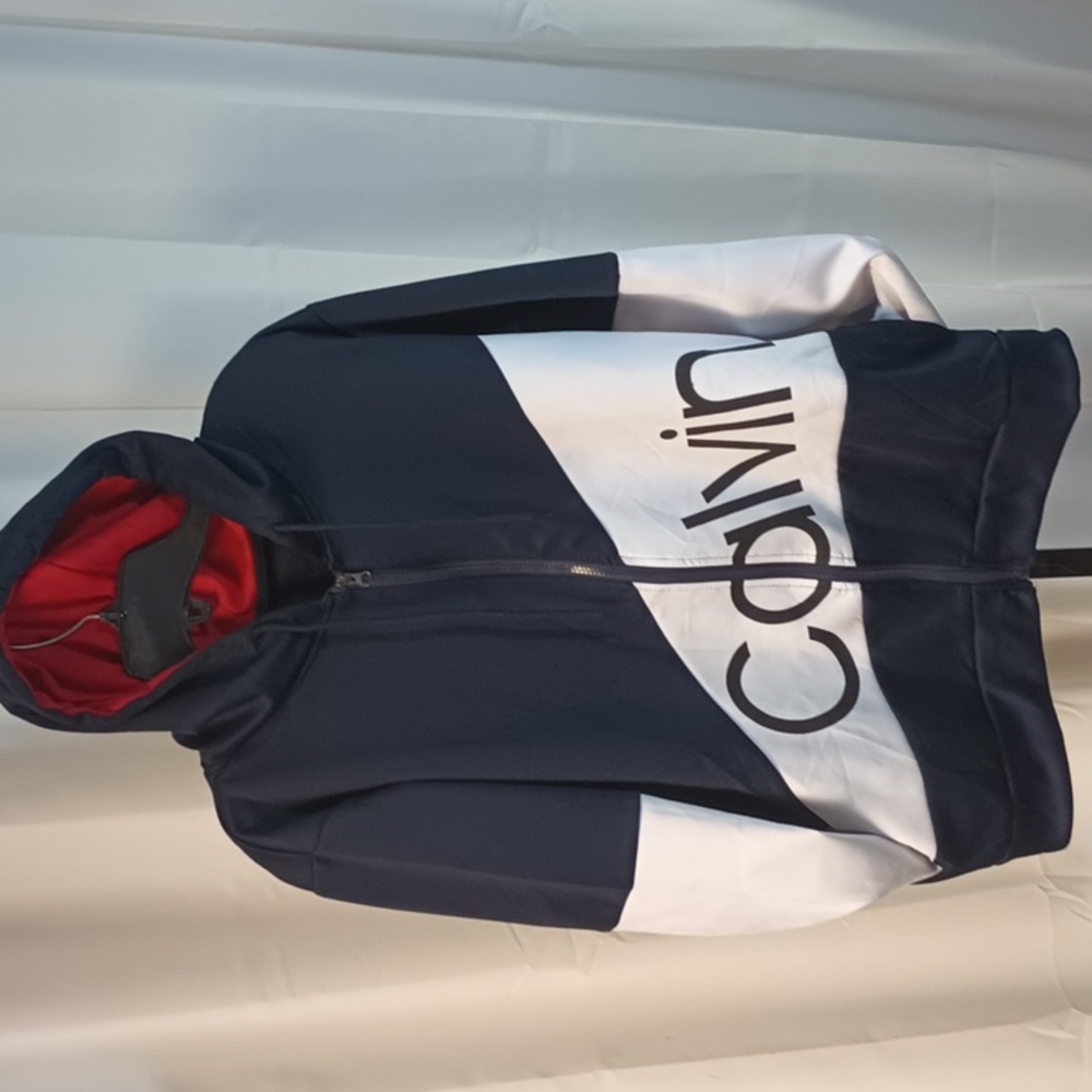 Vintage Calvin Klein M Hoodie Logo Track Jacket 90's Zip Coat Top SweatShirt EUC